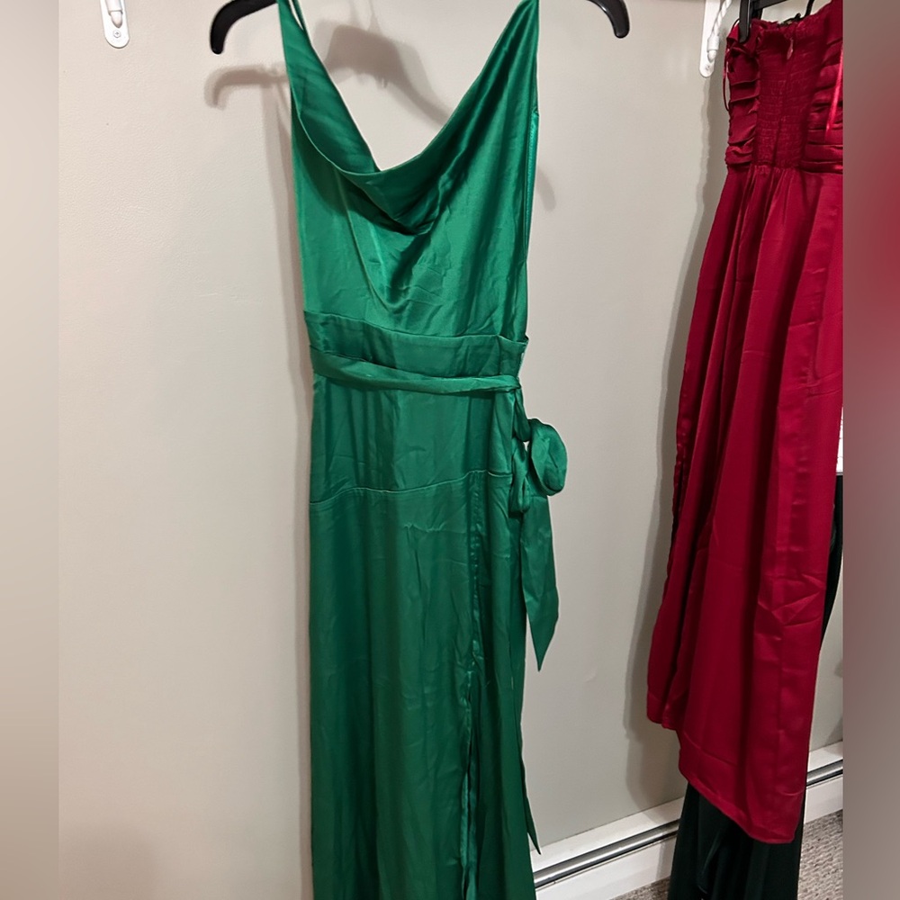 Green Satin Cowl Neck Dress